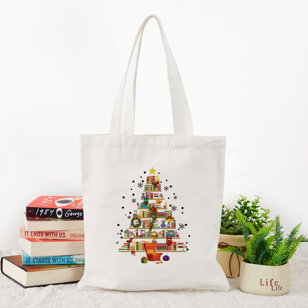 Pagewings Christmas Tree Made Of Books Tote Bag