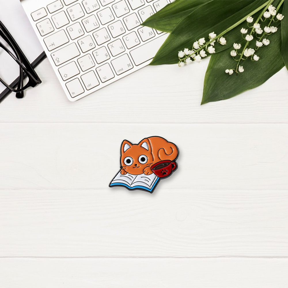 Pagewings Lovely Cat and Book Enamel Pin Badge