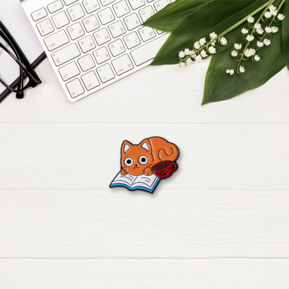 Pagewings Lovely Cat and Book Enamel Pin Badge