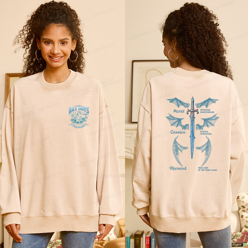 Pagewings Bat Boys Unisex Washed Sweatshirt