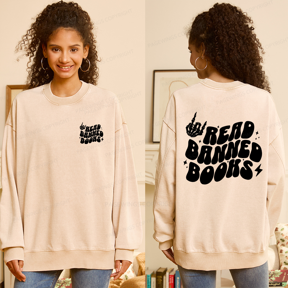 Pagewings Read Banned Books Unisex Washed Sweatshirt