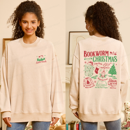 Pagewings Bookworm Christmas Unisex Washed Sweatshirt