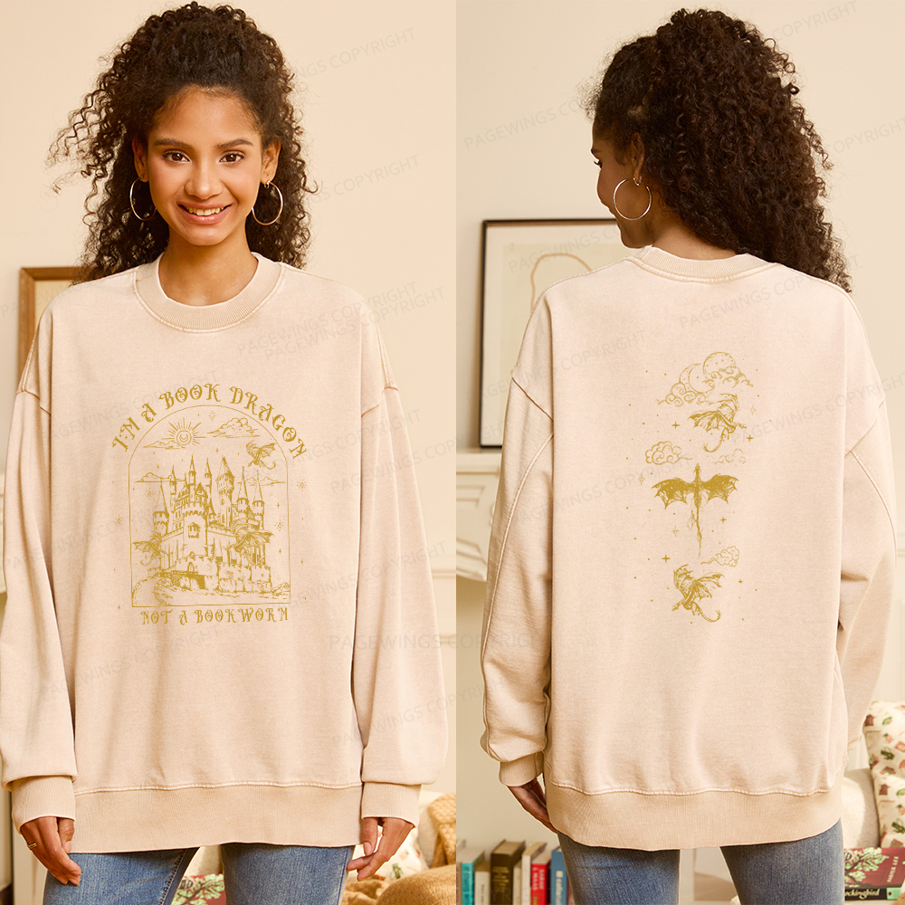 Pagewings I'm Not A Bookworm I'm A Book Dragon Unisex Washed Sweatshirt