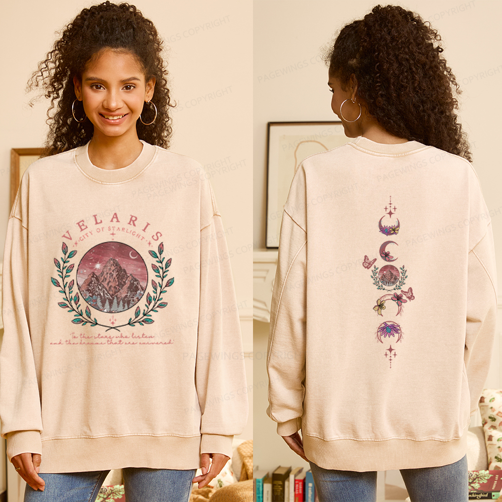 Pagewings Velaris City Of Starlight Unisex Washed Sweatshirt