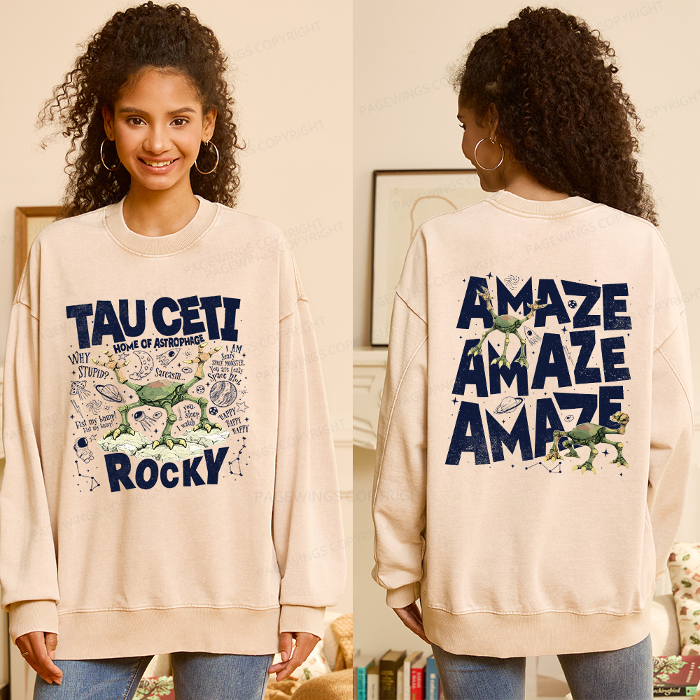 Pagewings Rocky Tau Ceti Home of Astrophage Unisex Washed Sweatshirt