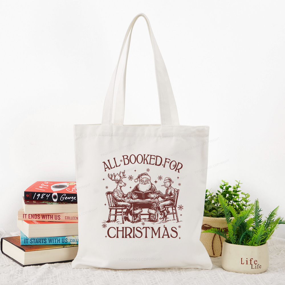 Pagewings Retro All Booked For Christmas Tote Bag