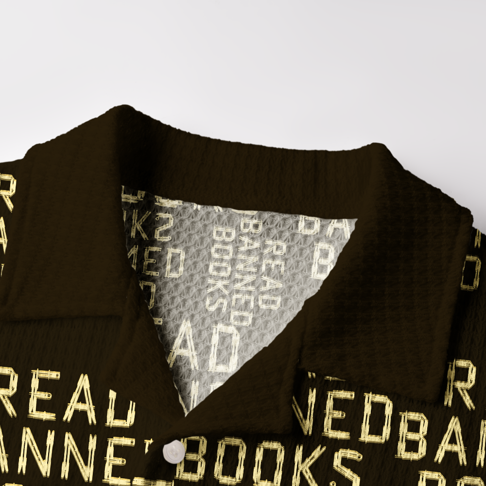 Pagewings Read Banned Books Camp Collar Boxy Fit Unisex Crochet Shirt