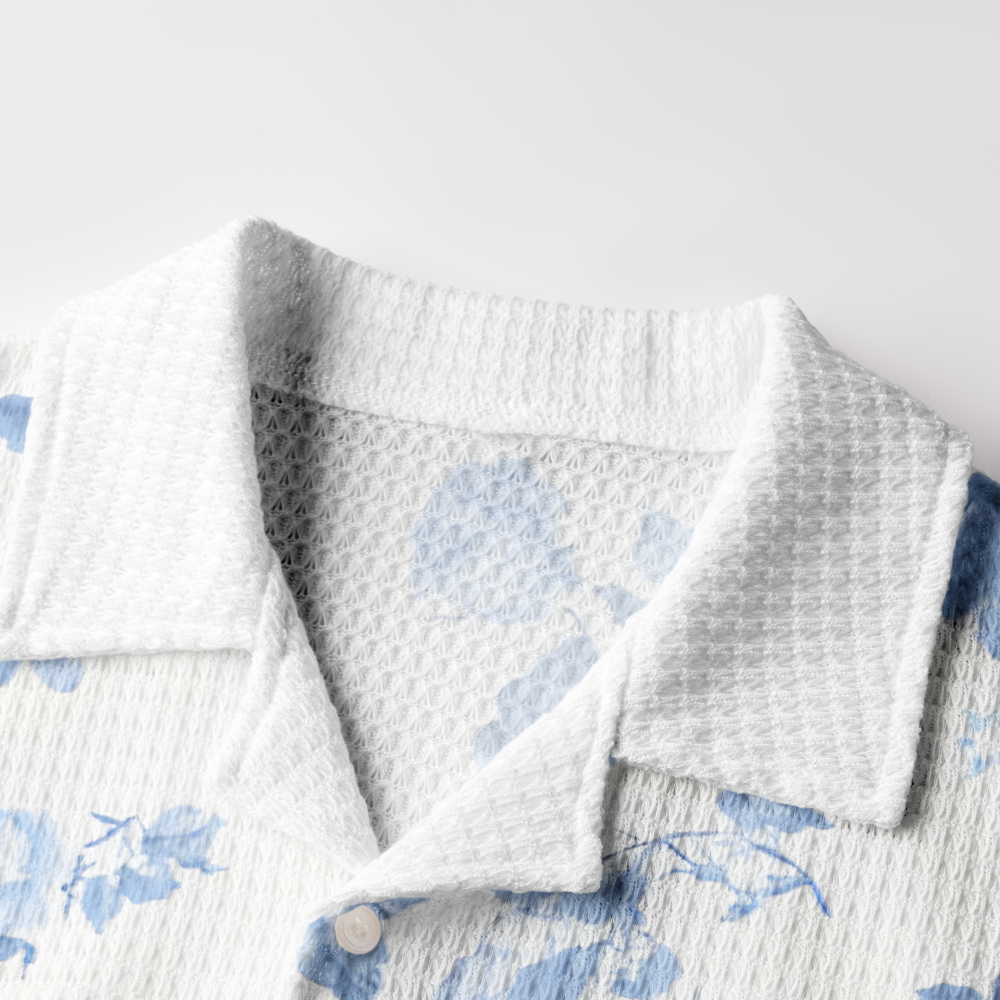 Pagewings Plant Floral  Camp Collar Boxy Fit Unisex Crochet Shirt