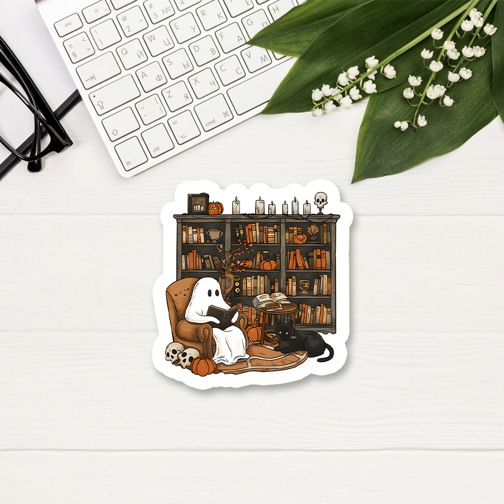 Pagewings Halloween Ghost Reading Books Sticker