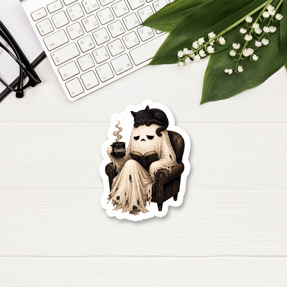 Pagewings Cute Ghost Reading Book Sticker