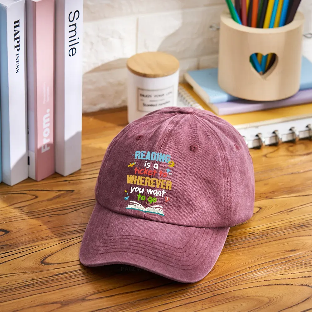 Pagewings Reading Is A Ticket Washed Cap