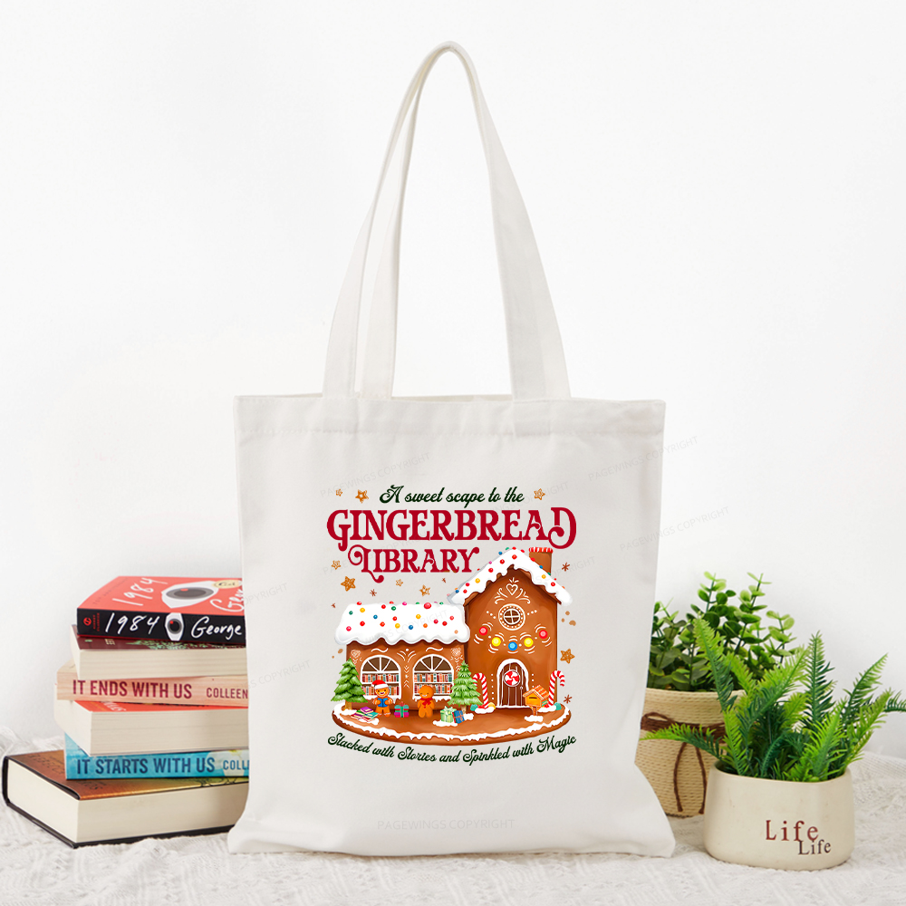 Pagewings Gingerbread Library Christmas Tote Bag