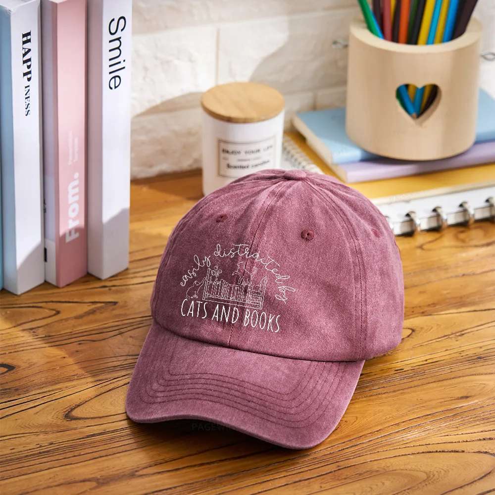 Pagewing Cute Cats And Books Washed Cap