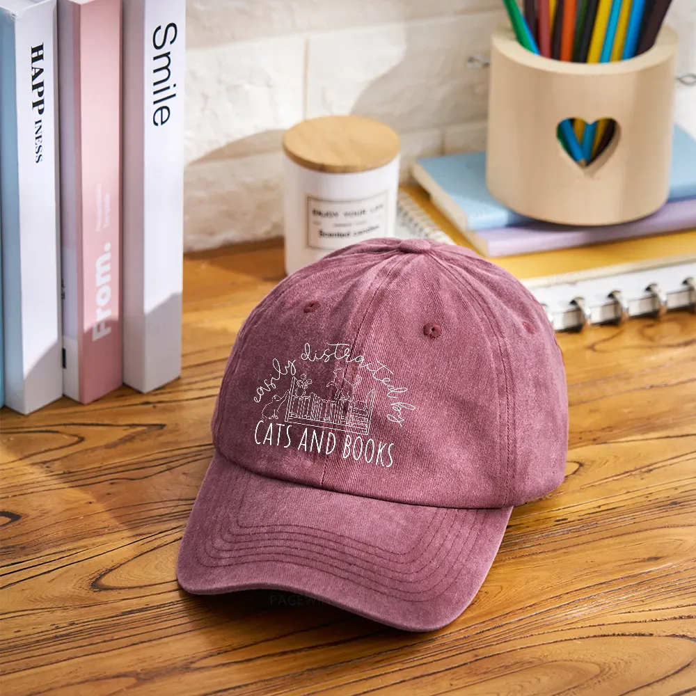 Pagewing Cute Cats And Books Washed Cap