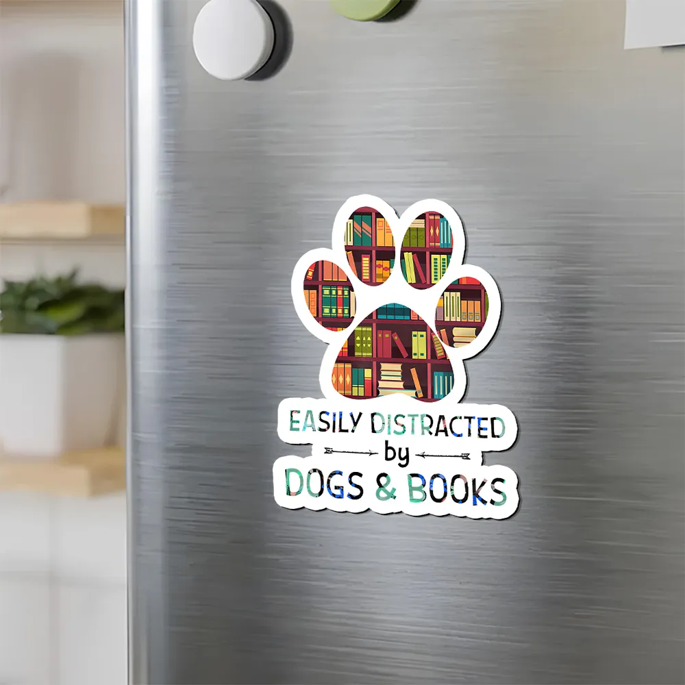 Pagewings Easily Distracted By Dogs And Books Fridge Magnet