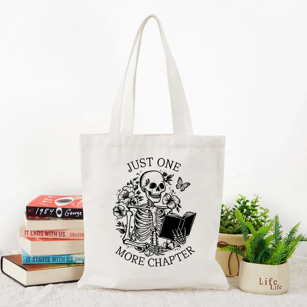 Pagewing One More Chapter Skeleton Unisex Tee Tote Bag
