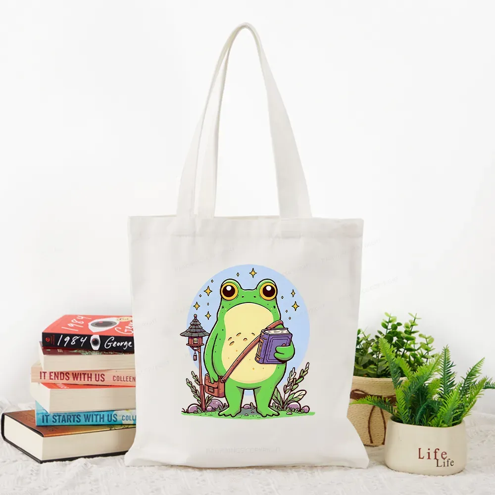 Pagewings Frog Reading Book Tote Bag