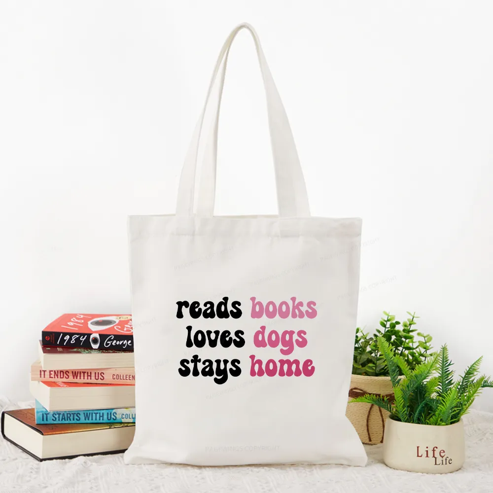 Pagewing Read Books & Love Dogs & Stay Home Tote Bag