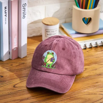 Pagewings Frog Reading Book Washed Cap