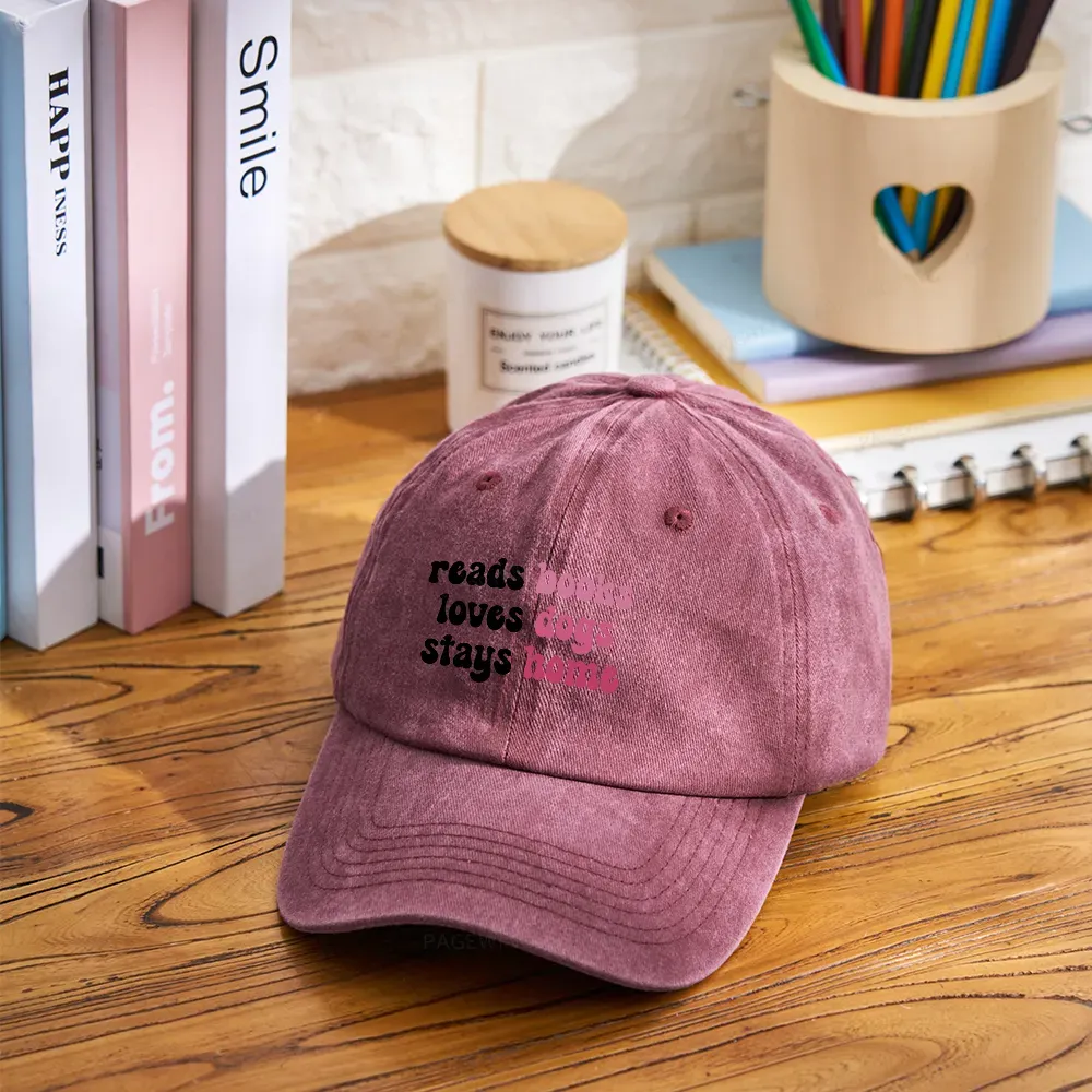 Pagewing Read Books & Love Dogs & Stay Home Washed Cap