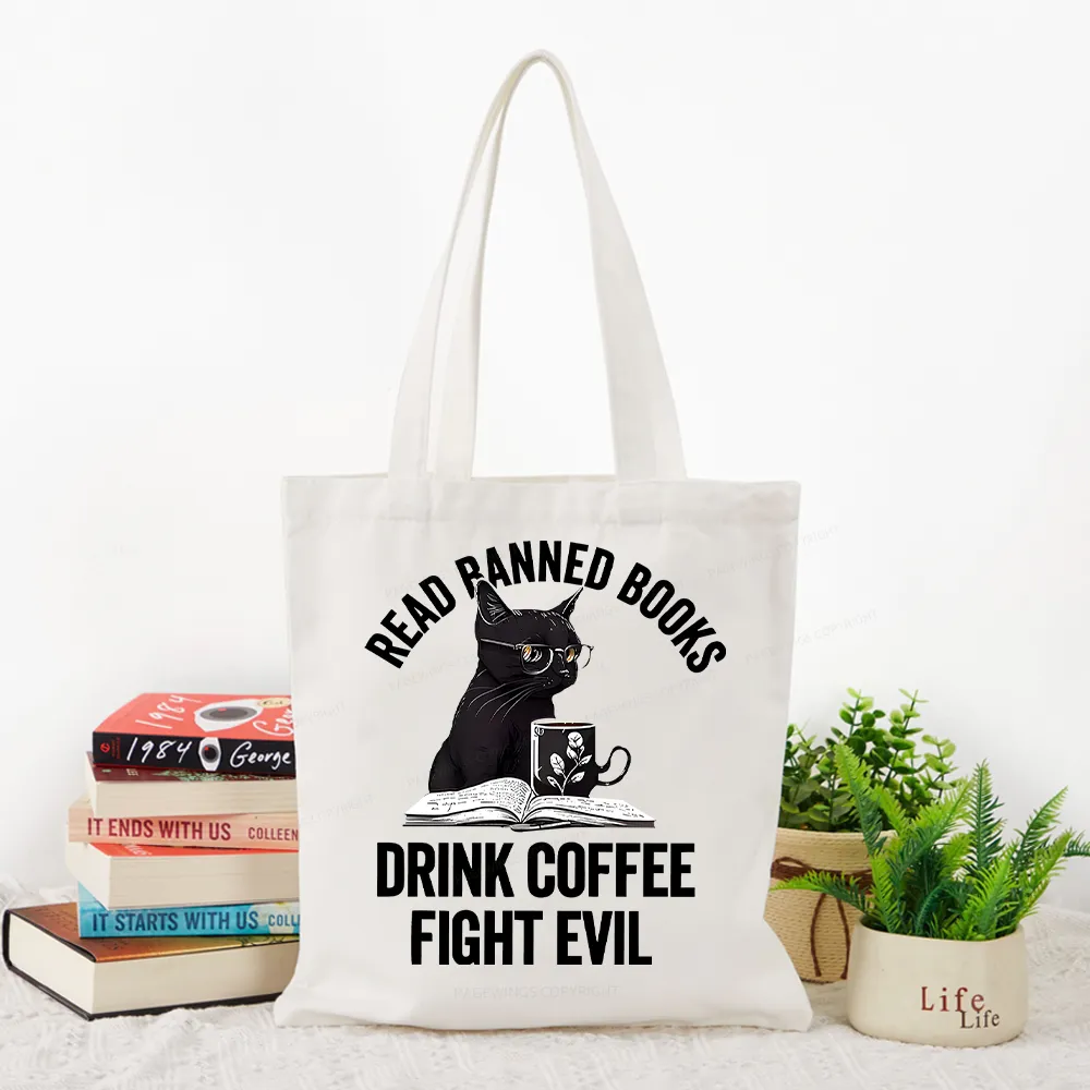 Pagewings Read Books Drink Coffee Fight Evil Tote Bag