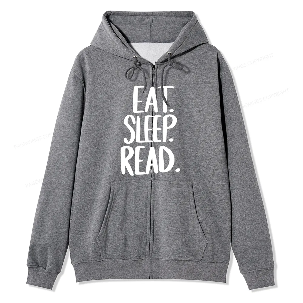 Pagewings Eat Sleep Read Unisex Fleece Zip Up Hoodie