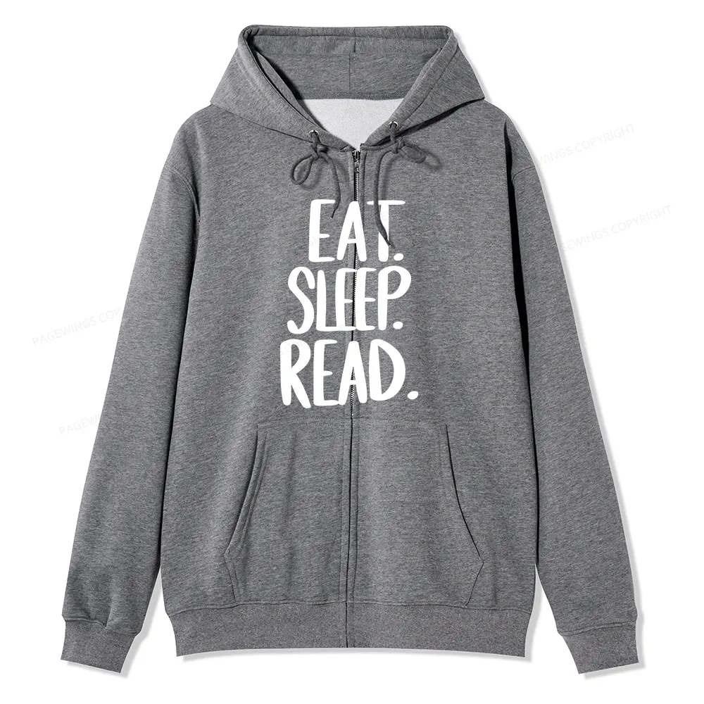 Pagewings Eat Sleep Read Unisex Fleece Zip Up Hoodie