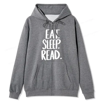 Pagewings Eat Sleep Read Unisex Fleece Zip Up Hoodie