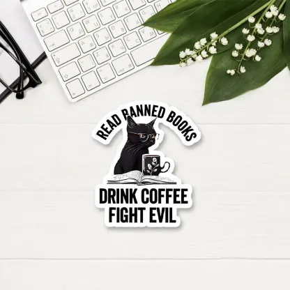 Pagewings Read Books Drink Coffee Fight Evil Sticker
