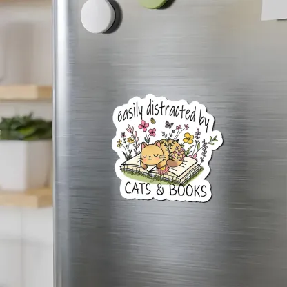 Pagewings Easily Distracted By Cats And Books Fridge Magnet