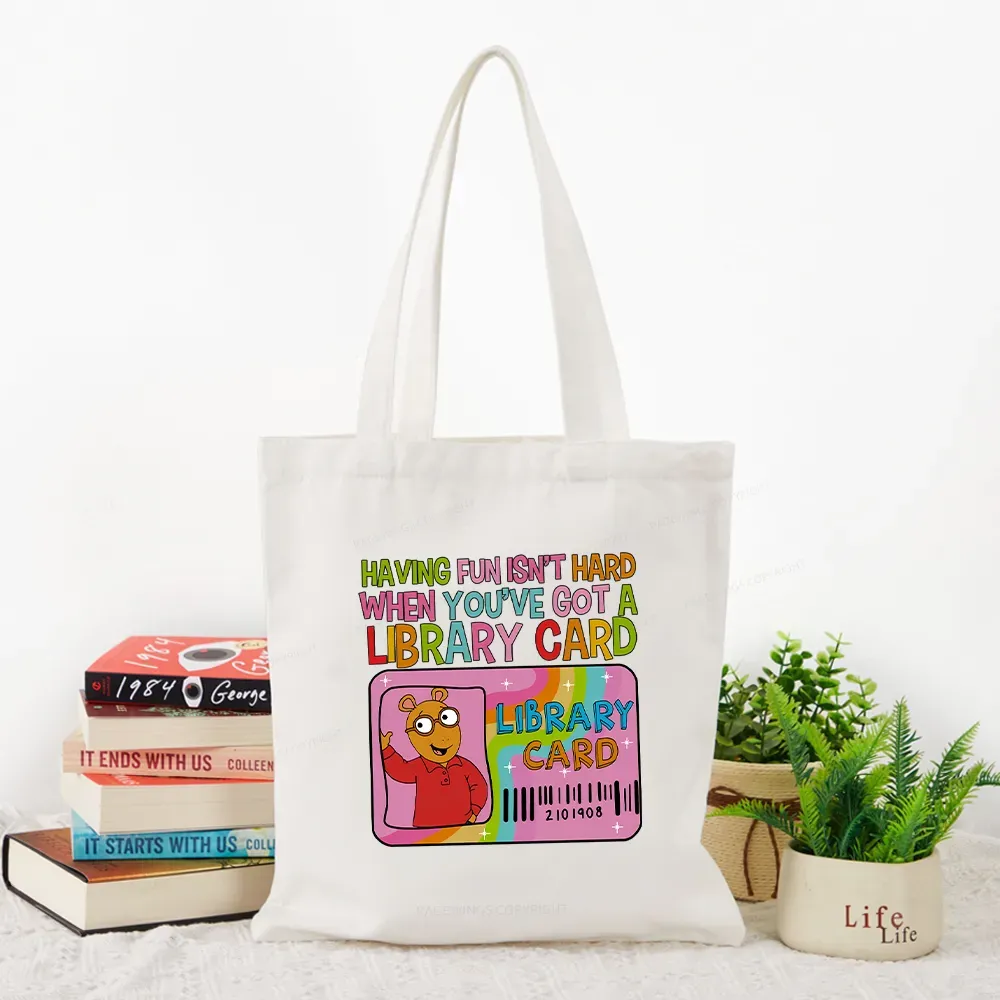 Pagewings Having Fun Isn't Hard When You've Got A Library Card Teacher Vintage Tote Bag
