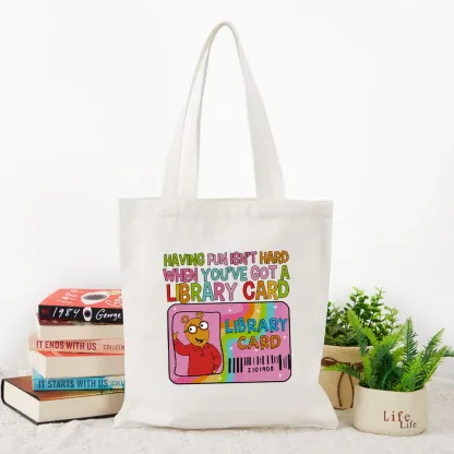 Pagewings Having Fun Isn't Hard When You've Got A Library Card Teacher Vintage Tote Bag