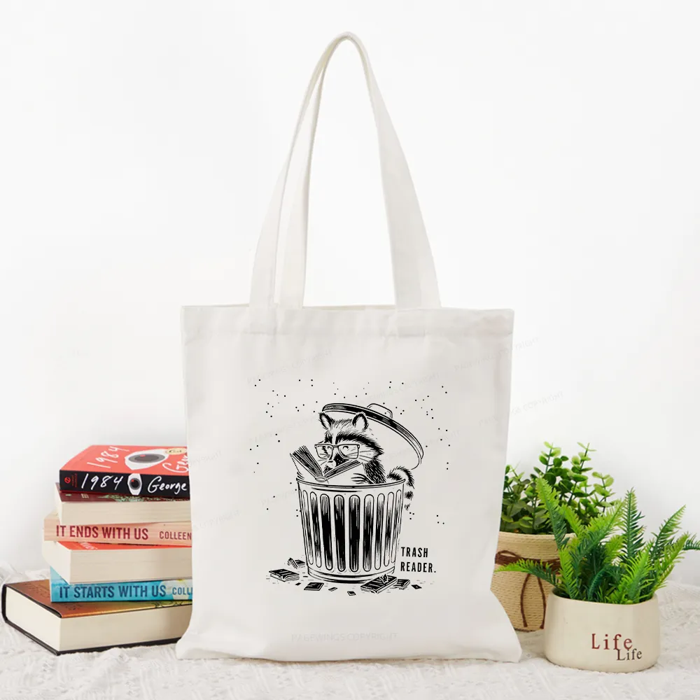 Pagewings Trash Reader Raccoon - Book Quote Tote Bag