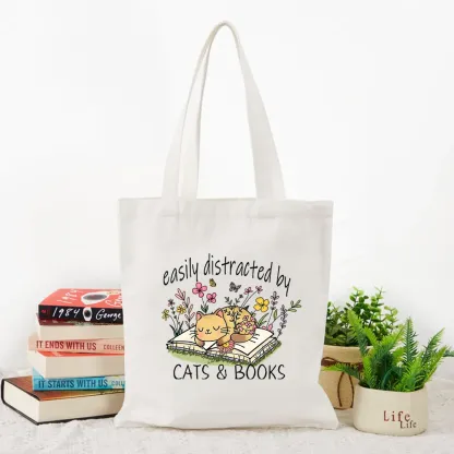 Pagewings Easily Distracted By Cats And Books Tote Bag