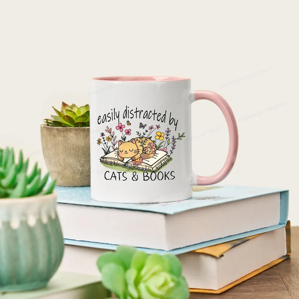 Pagewings Easily Distracted By Cats And Books Mug
