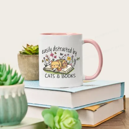 Pagewings Easily Distracted By Cats And Books Mug