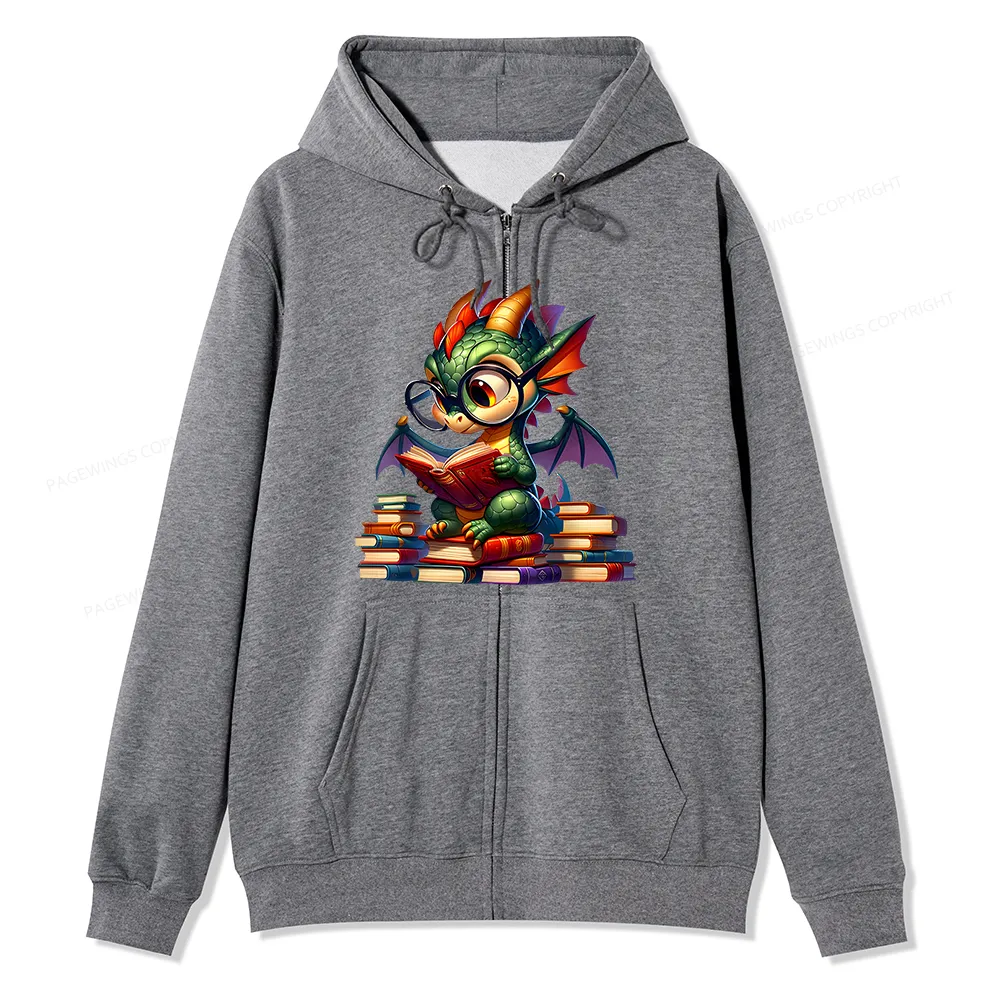 Pagewings Dragon And Books Unisex Fleece Zip Up Hoodie