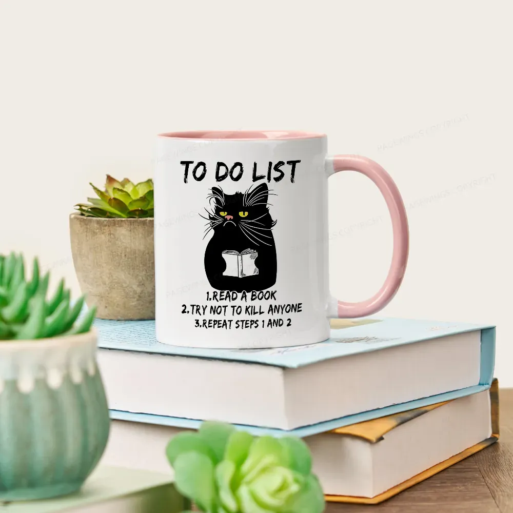 Pagewings Black Cat To Do List Mug