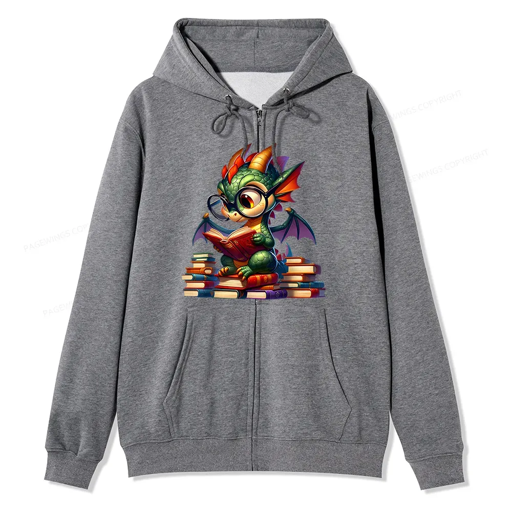 Pagewings Dragon And Books Unisex Fleece Zip Up Hoodie