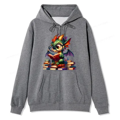 Pagewings Dragon And Books Unisex Fleece Zip Up Hoodie