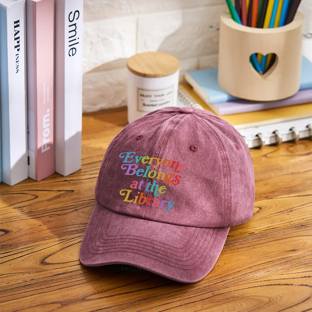 Pagewings Everyone belongs at the library Washed Cap