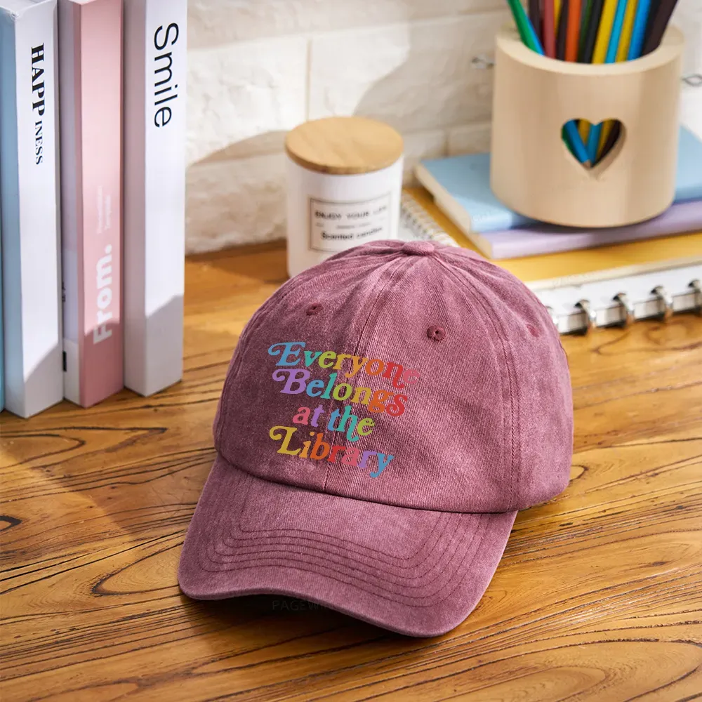 Pagewings Everyone belongs at the library Washed Cap