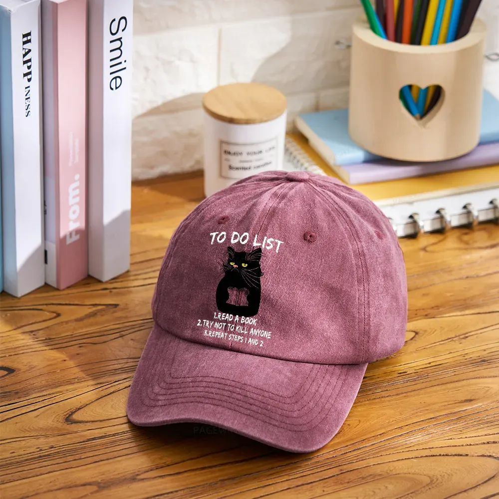 Pagewings Black Cat To Do List Washed Cap