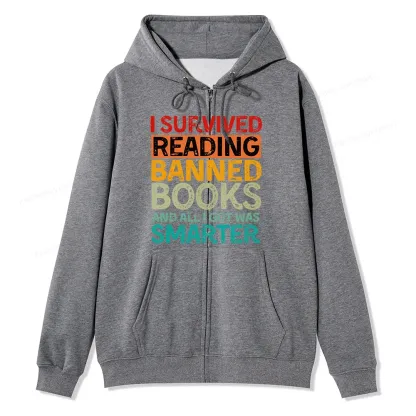 Pagewings I Survived Reading Banned Books And All I Got Was Smarter Unisex Fleece Zip Up Hoodie