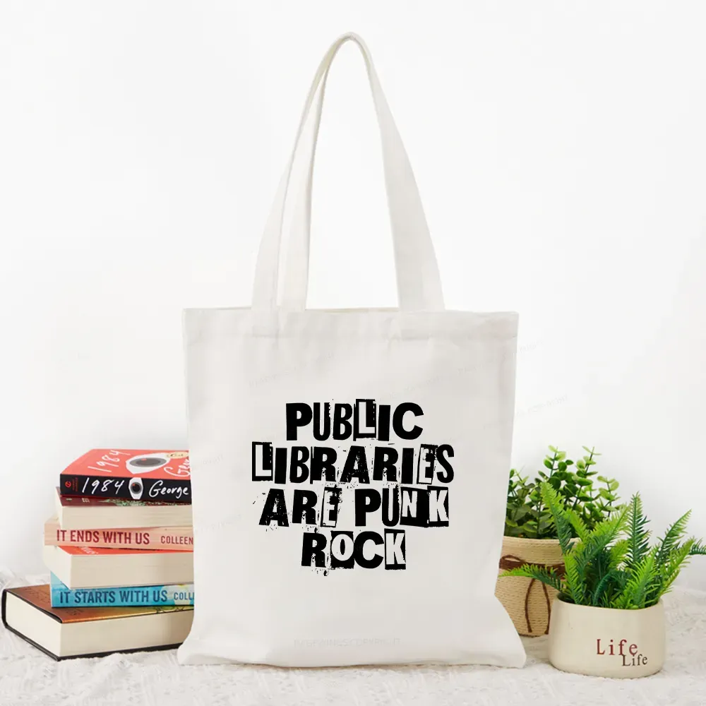 Pagewings Public Libraries Are Punk Rock Tote Bag