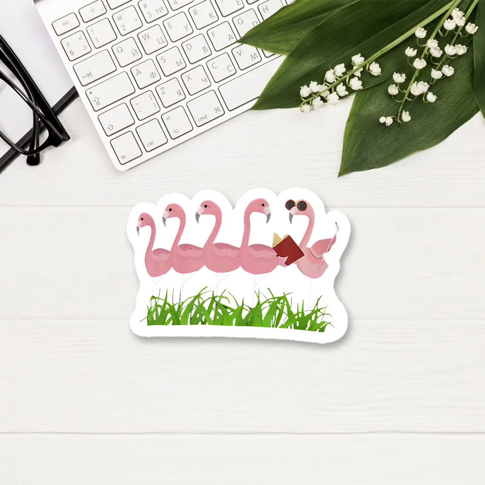 Pagewings Funny Flamingo Reading Book Sticker