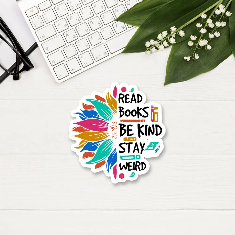 Pagewings Read Books Be Kind Stay Weird on Backpack Sticker