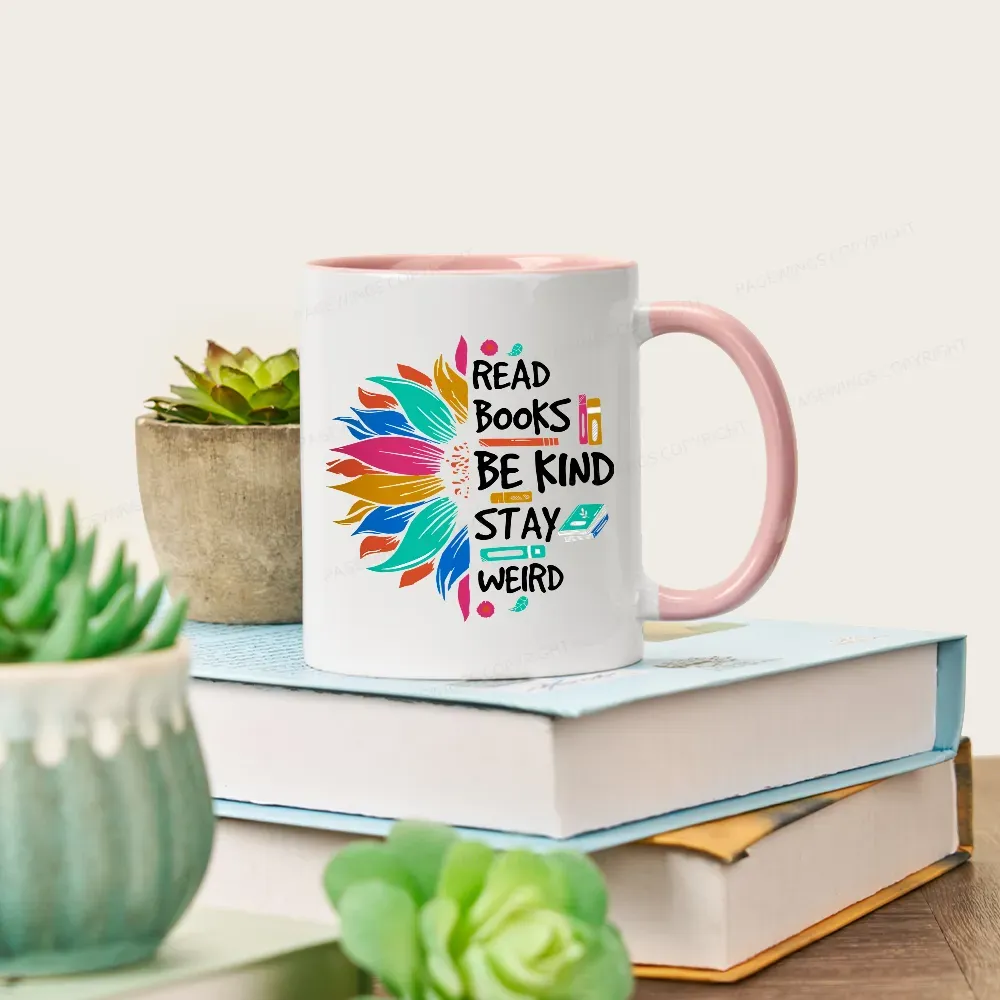 Pagewings Read Books Be Kind Stay Weird on Backpack Mug