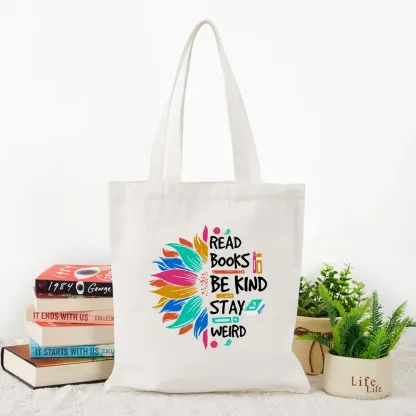 Pagewings Read Books Be Kind Stay Weird on Backpack Tote Bag