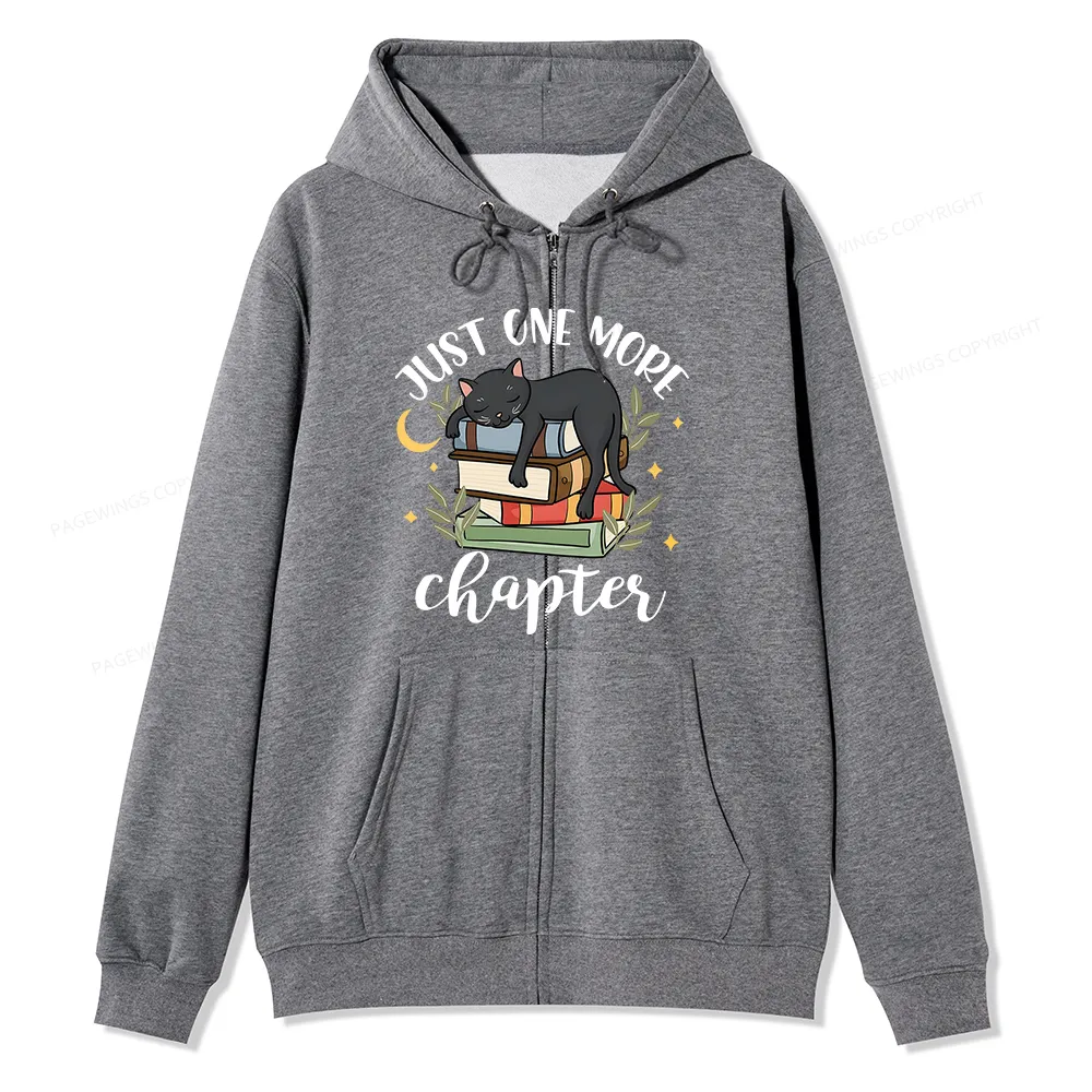 Pagewings Just One More Chapter Adorable Cat Unisex Fleece Zip Up Hoodie